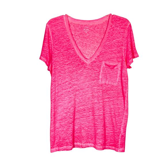 J Crew 100% Linen T Shirt V-Neck Pocket Tee Hot Pink Size M - Picture 4 of 5